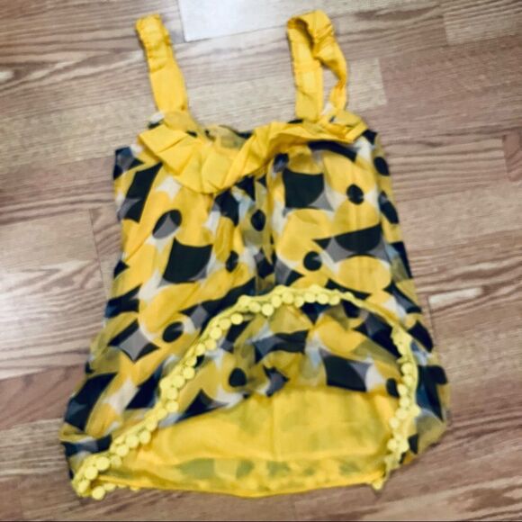 NWT TCEC Barami Yellow & Black Lined  100% Silk Sleeveless Top Embroidered Trim - Picture 9 of 11